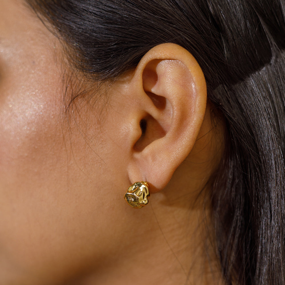 Metallic Golden Rose Stud Earrings