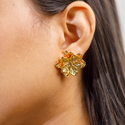 3D Golden Floral Studs