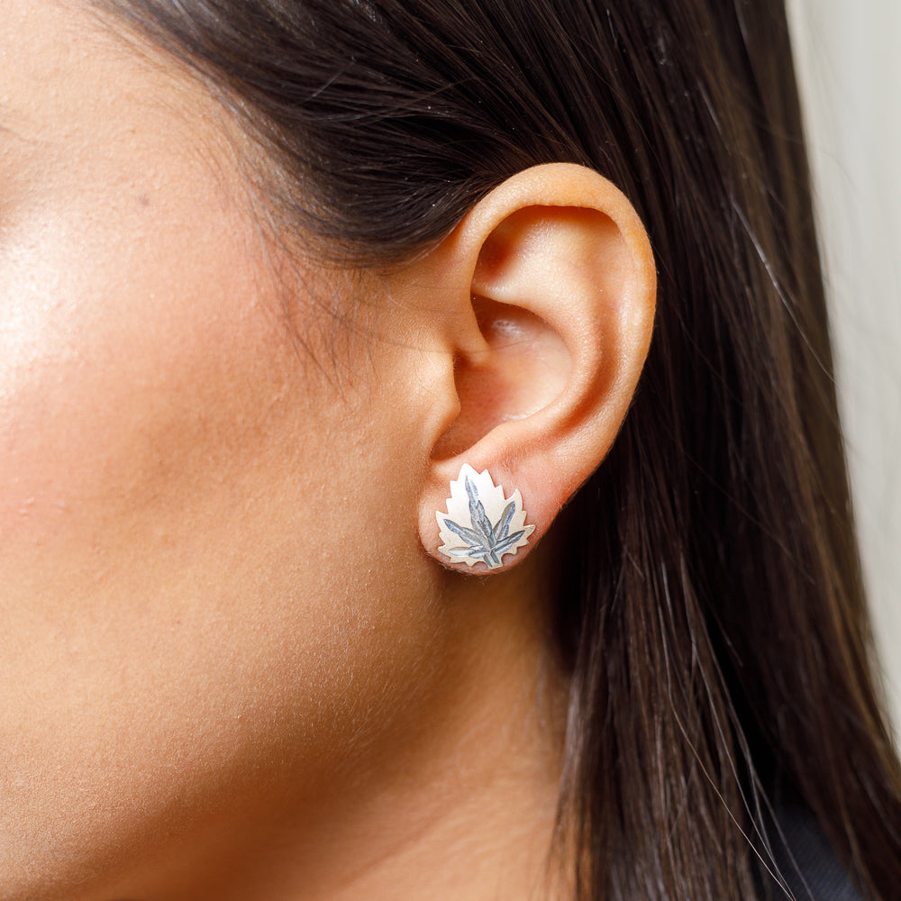 Ethereal Silver Duo: Akhnoor & Kashmiri Leaf Studs