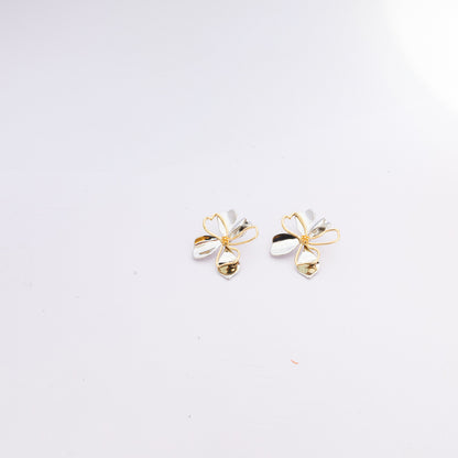 Contemporary Gold and Silver Flower Stud Earrings