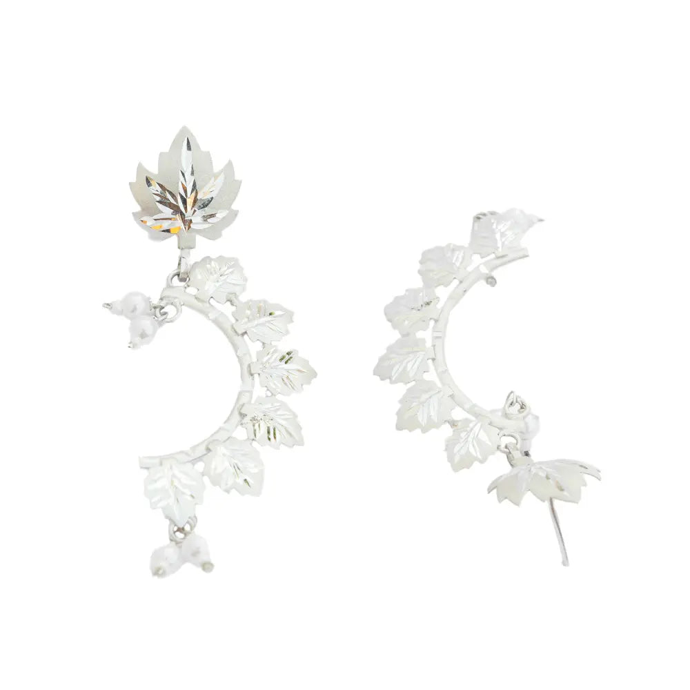 Kashmiri Chinar Silver Pearl Earring