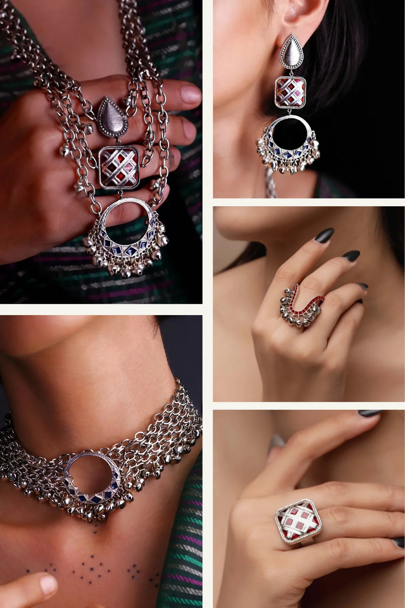 Noor Haar & Chaand Combo of 5 – Choker, 2 Rings & Choice of Earrings