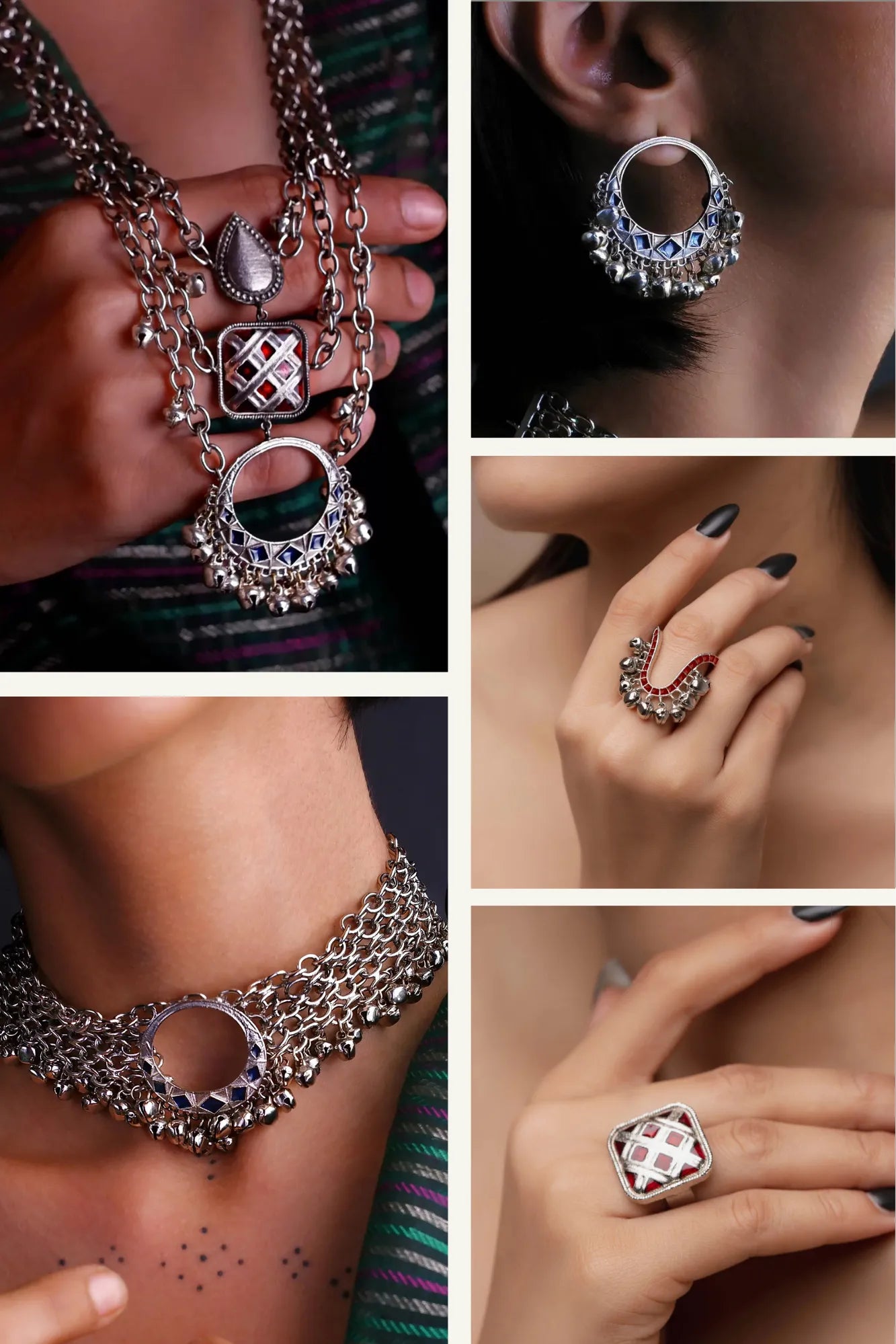 Noor Haar & Chaand Combo of 5 – Choker, 2 Rings & Choice of Earrings
