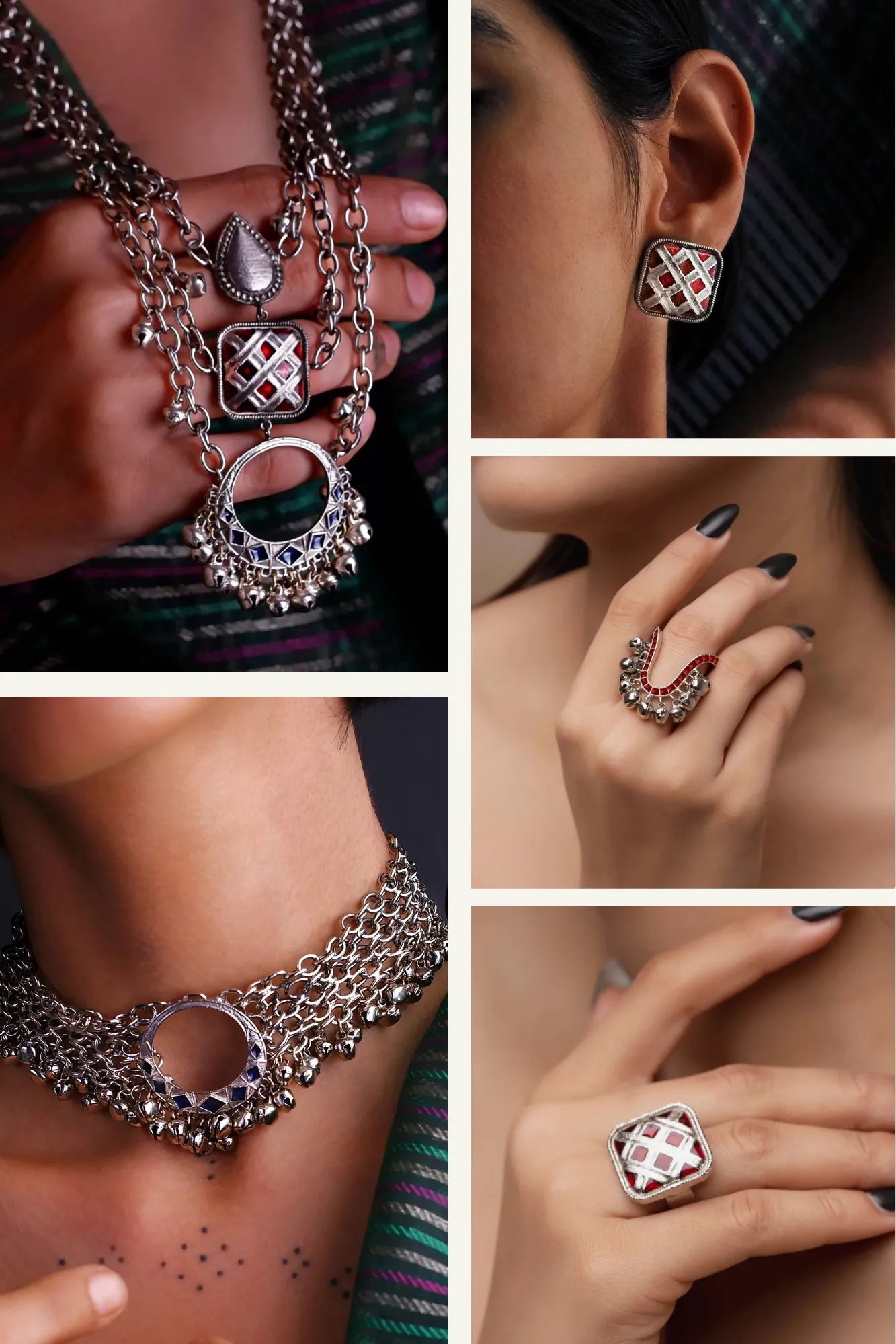 Noor Haar & Chaand Combo of 5 – Choker, 2 Rings & Choice of Earrings