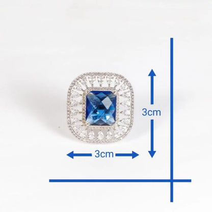 Blue Cubic Zirconia Statement Cocktail Ring – Silver Finish