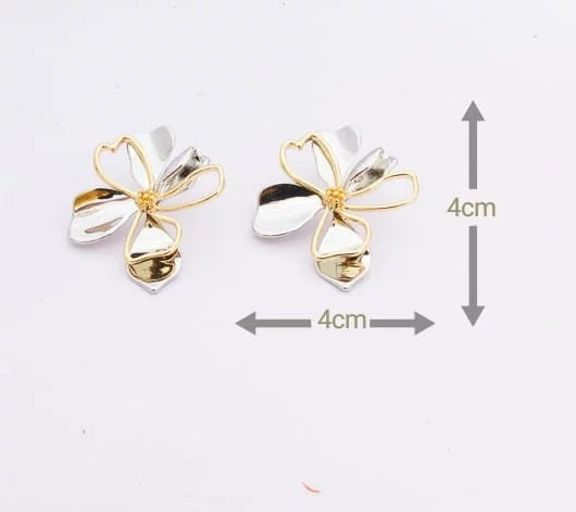 Contemporary Gold and Silver Flower Stud Earrings