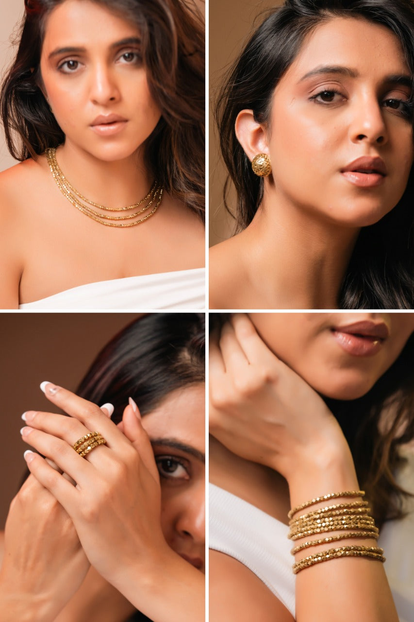 Ruhi Brass Combo Set – Necklace, Studs, Bangles & Ring