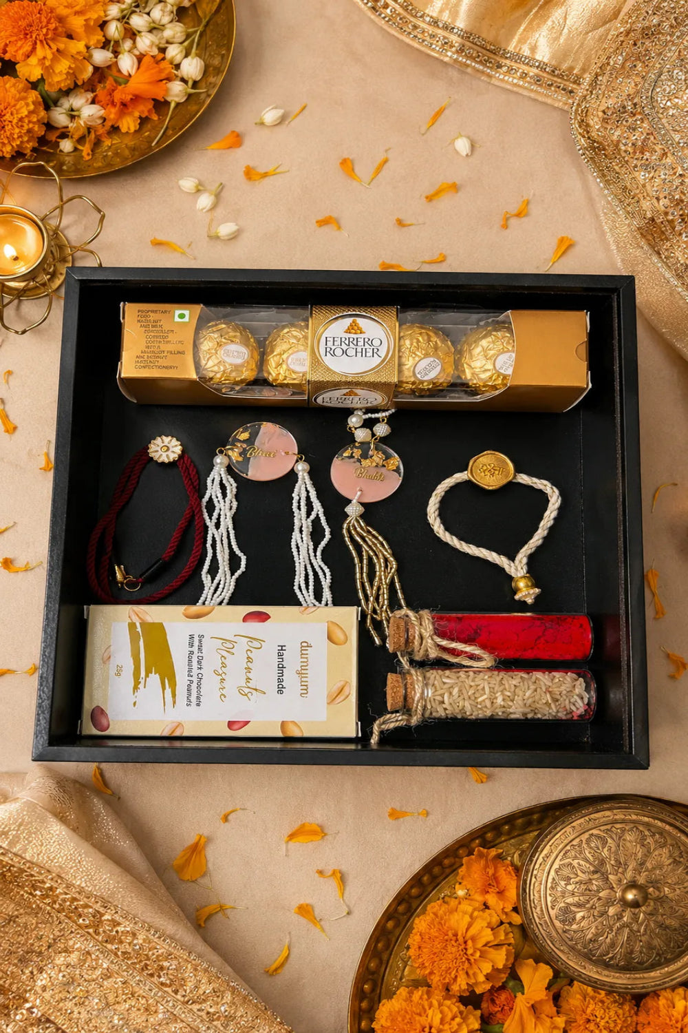 Dori, Dua & Mithaas- Rakhi Hamper of 8