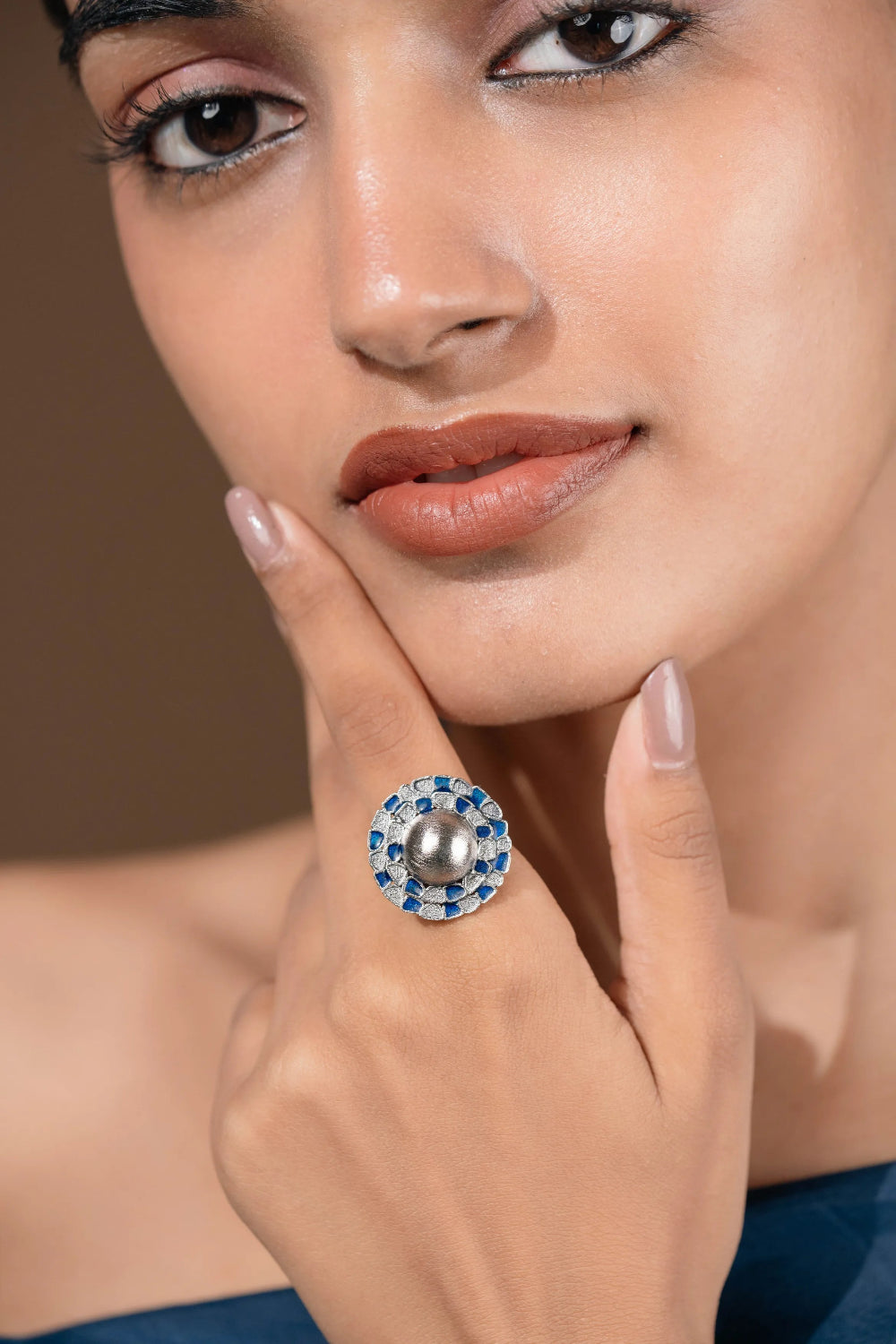 Raas Long Necklace Combo of 4- Necklace, Kada Bracelet, Earring Studs & Ring