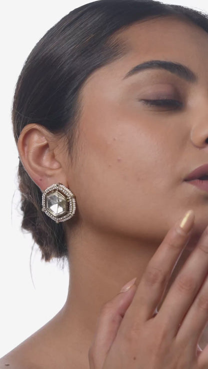 Luxurious Hexagonal Gold-Toned Earrings