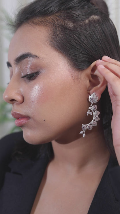 Kashmiri Chinar Silver Pearl Earrings