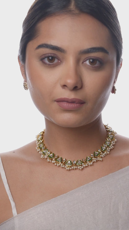 Tri-Kundan Green Choker Necklace