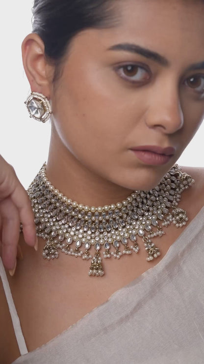 Opulent Kundan Pearl Choker Necklace Set