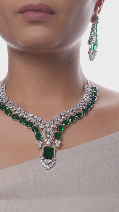 Emerald Green Glow Cubic Zirconia Necklace Set