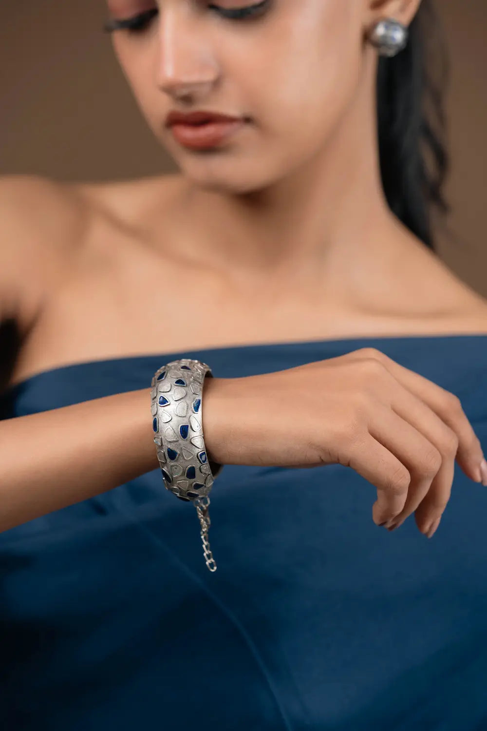 Raas Long Necklace Combo of 4- Necklace, Kada Bracelet, Earring Studs & Ring